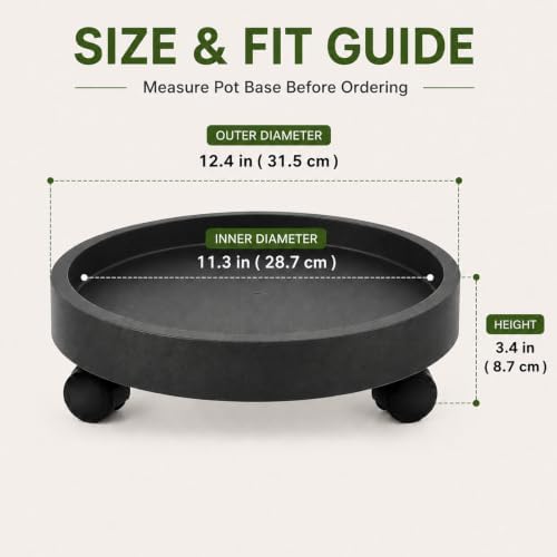 2 Pack 12.4" Plant Caddy with Wheels, Heavy Duty Rolling Plant Stand Dolly