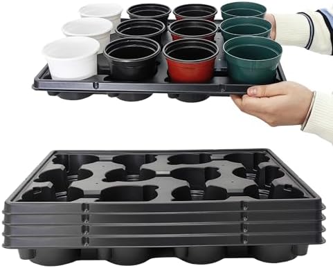 RooTrimmer 12 Cell Round Nursery Trays Thickened Durable Seedling Pots Shuttle Carrying Trays for Holding 4 inch Pots (16.85" 12.6", 5-Pack)