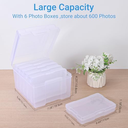 Photo Storage Box 4" x 6", Extra Large Transparent Plastic Photo Organizer Craft Keeper with 6 Inner Case for Cards, Pictures, Stamps, Stickers, Seeds, Office Supplies