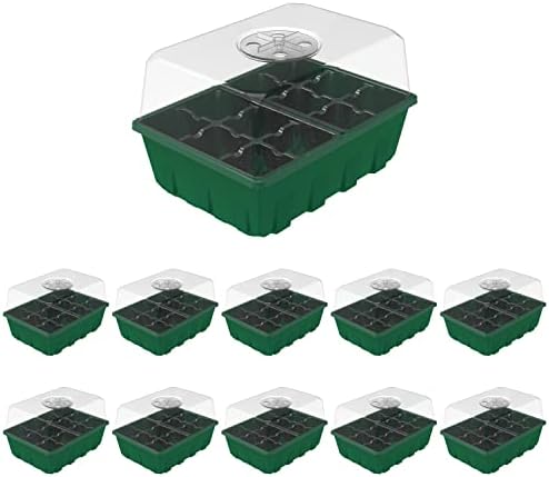 Gardzen 10 Pack Seed Starter Trays with Dome and Green Base 120 Cell