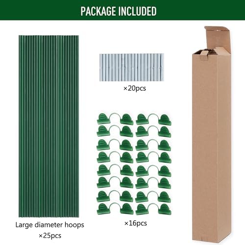MAXPACE Greenhouse Hoops Kit, DIY 8ft Grow Tunnel, Fits Raised Garden Beds 2.8ft Wide & Up, 25 Pcs Rust-Proof Fiberglass Frame Support Rods for Row Cover, Shade Cloth, Frost Netting & Plant Stakes