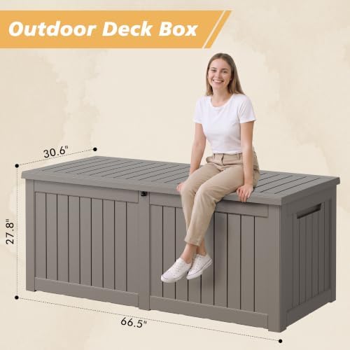 Fancyango 330 Gallon Large Outdoor Storage Deck Box Waterproof, Grey