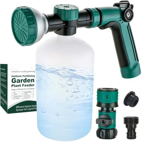 VENETIO 8-Dial Hose-End Sprayer with Quick Connector for Liquid Fertilizer | Lawn and Garden Nozzle Spreader for Uniform Fertilizing, Pet Washing and Outdoor House Cleaning, 34oz Dispenser Bottle