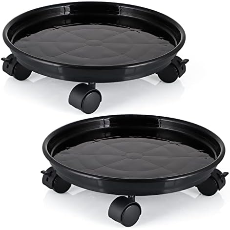 Skelang 13" Plant Caddy, Movable Plant Stand Pot Saucer, Plant Pallet Tray Trolley with Casters, Plant Dolly for Garden Planter, Deck Potted Plant, Each Load Capacity 125 Lbs, Pack of 2 (Black)