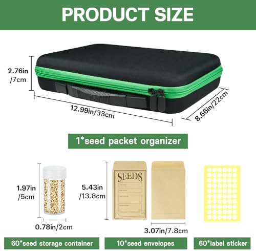 Seed Storage Organizer with 60 Bottles & Envelopes for Garden Seeds