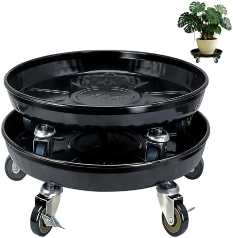 Heavy Duty Plant Caddy(430lbs Capacity), Rolling Metal Plant Stand with Brake Wheels Plant Dolly Planter Mover Plant Pot Tray Saucer for Indoor Outdoor 16 Inches Black 2Pack