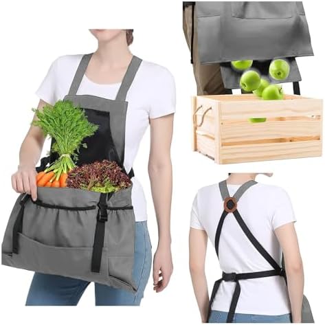 Gardening Apron, Harvesting Apron Fruit Picking Bag Harvest Apron Garden Apron with Pockets Canvas Garden Apron for Garden(Grey)