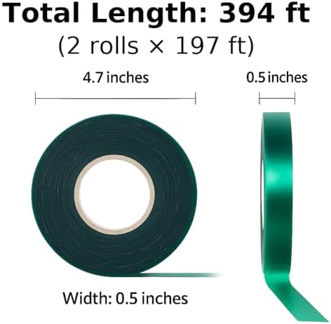Plant Tie Tape – 2 Rolls (394 ft Total), 0.5" Wide, Non-Adhesive Stretch PVC Garden Ties for Tomato, Vine, Rose & Tree Support, Reusable & Weather-Resistant, Includes Mesh Bag & Binder Clip