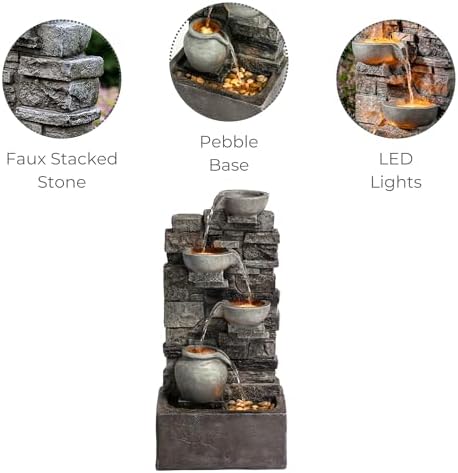 Teamson Home 28.5" Outdoor 4-Tier Cascading Water Fountain, Gray