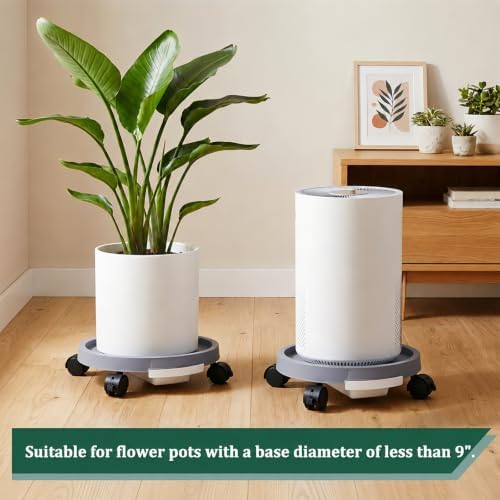 Covzoe Set of 3 Plant Caddy with Wheels and Drainage Tray, 9 Inch