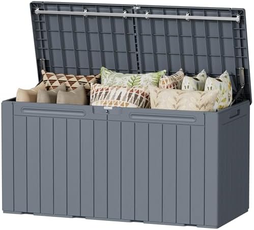 Devoko 100 Gallon Outdoor Storage Box, Waterproof Deck Box Lockable (Gray)