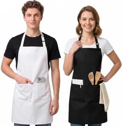 Utopia Kitchen Bib Aprons 2 Pack Adjustable With 2 Pockets 100% Polyester
