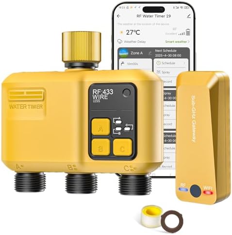 WiFi Water Timer 3 Outlet Garden, Brass Inlet