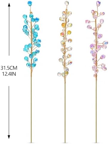 3 Pcs Beaded Crystal Plant Suncatcher Stake for Potted Plants Patio Decor