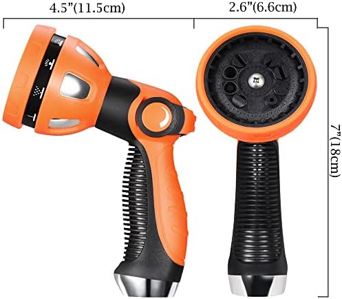Water Hose Nozzle|Garden Hose Nozzle Hose Spray Nozzle with 10 Patterns High Pressure Hose Nozzles for Garden Hose for Watering Plants Washing Cars Pets(Orange)
