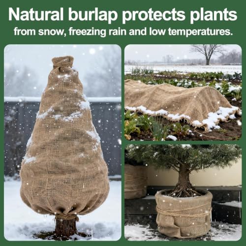 PJT 30FT x 40IN Natural Burlap Plant Covers for Winter Freeze Protection