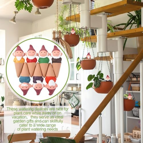 Teenyyou 7 Pcs Terracotta Watering Spikes, Gnome Plant Self-Watering Globes