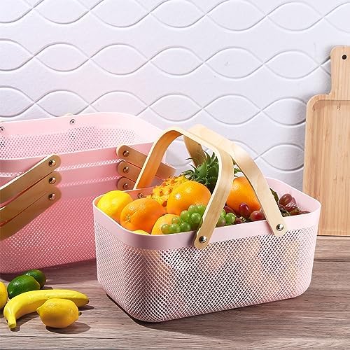 Sadnyy 4 Pcs Plastic Mesh Garden Harvest Basket, Large, Pink