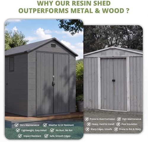 Devoko 6X8 FT Resin Outdoor Storage Shed with Floor, Dark Gray