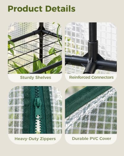 Bamworld 2-Tier Metal Mini Greenhouse 38" Tall Plant House with PE Cover