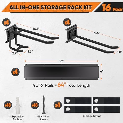 Heavy Duty Garden Tool Organizer Metal Wall Mount, 64 inches