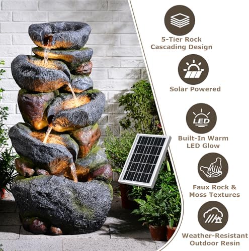 36.2''Tall Rock Solar Water Fountain Outdoor Garden