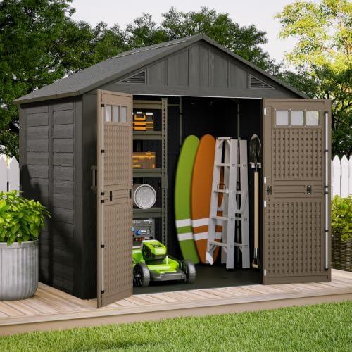 8x6 Ft Outdoor Storage Shed with Floor for Backyard, Patio, Lawn, Black