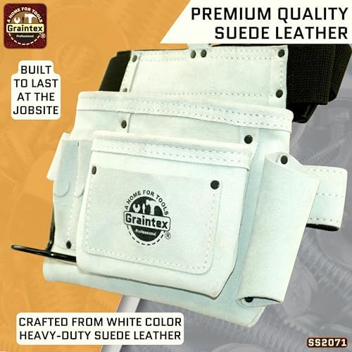 Graintex 5 Pocket Suede Leather Tool Belt/Bag, Multipurpose Leather Tool Belt for Women and Men, Ideal for Construction, Electrician, Handymen, Carpenter, Gardening Pouch & DIY Projects