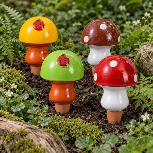 4PCS Terracotta Self Watering Globes, Automatic Plant Watering Bulbs - Vacation Watering Spikes System, Self Watering Devices for Indoor and Outdoor Plants - Mushroom Shape