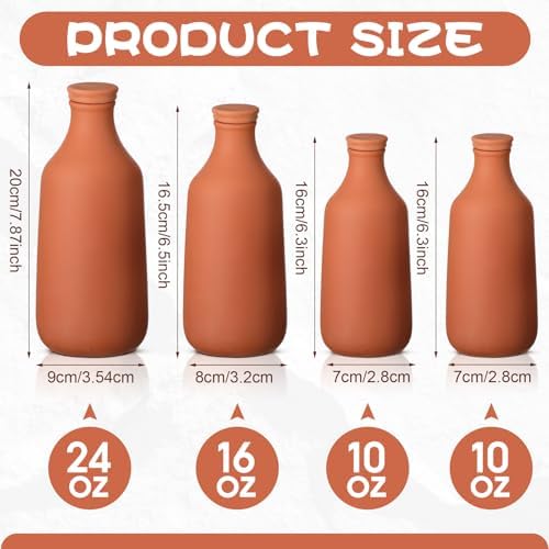 DoubleFill Ollas Terracotta Watering Pots, 10,16,24 oz, 4 Pcs