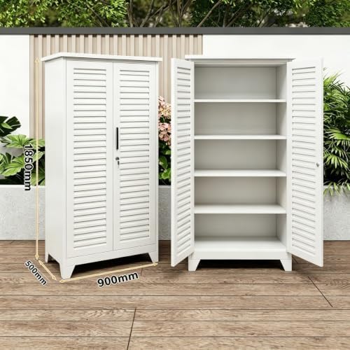 Outdoor Storage Shed with Lockable Doors, Large Tool Storage Shed, White