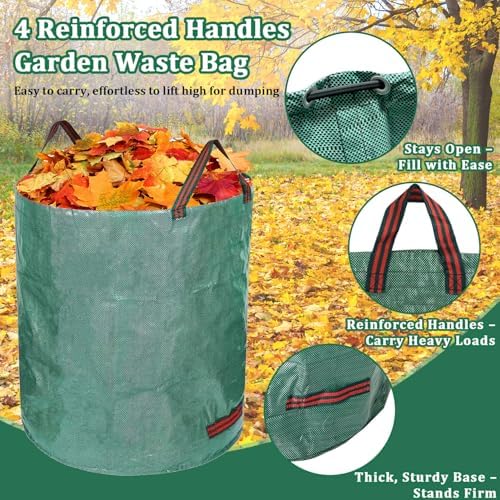 Gute 3Pcs 80 Gallon Reusable Yard Waste Bags,Heavy Duty Garden Debris Bags