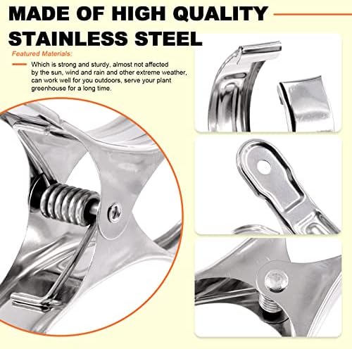 Tanstic 20Pcs 5.1 Inch Stainless Steel Greenhouse Clamps Garden Clips Greenhouse Clips Heavy Duty Garden Clips with Strong Grip and Large Open Mouth for Netting Holding