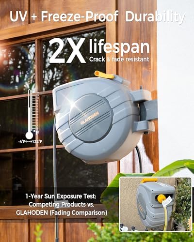 GLAHODEN 5/8 in x 65 ft Retractable Garden Hose Reel with Automatic Rewind
