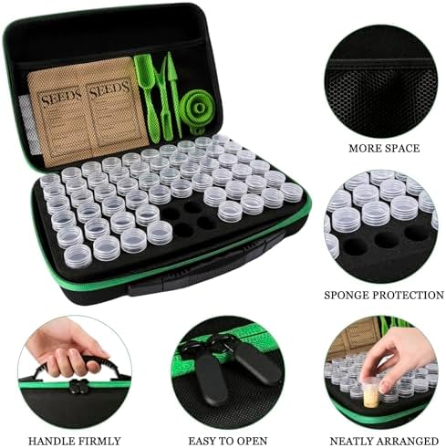 Seed Storage Organizer Box 60 Slots, with 20 Envelopes and Small Tool, Sturdy Seeds Saving Seed Bank Container Kit (Seeds not Included)