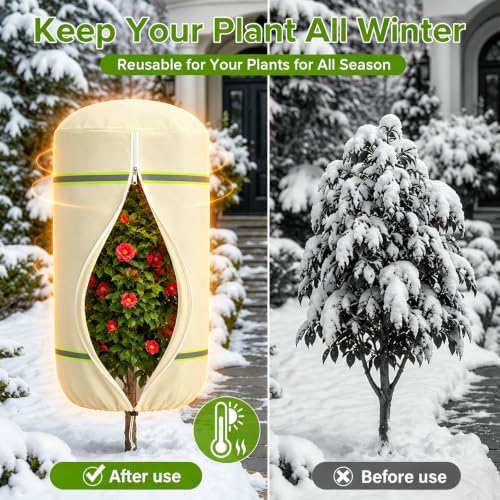 2 Pack Plant Covers Freeze Protection with Reflective Strip, 47" X39" Beige