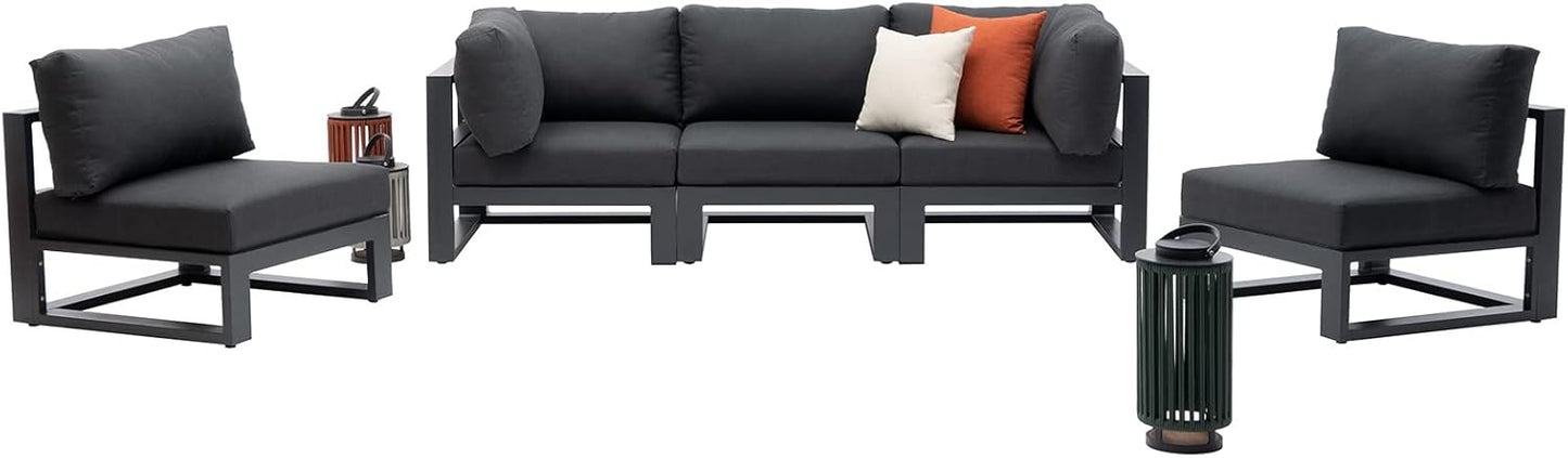 5 Pieces Outdoor Modular Sectional Set Aluminum Patio Conversation Sofa Sets, Armless Sofas with Dark Grey Cushions