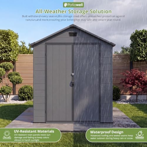 Patiowell 6X8 FT Plastic Outdoor Storage Shed with Floor, Resin Garden Shed