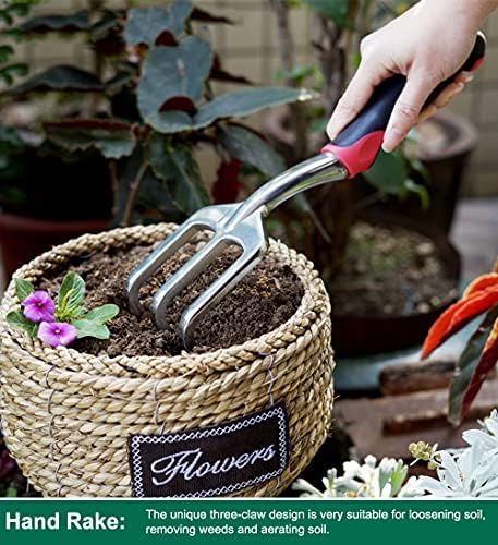 Garden Tool Set 3 Pc, Cast-Aluminum Heavy Duty - Trowel, Rake, Red