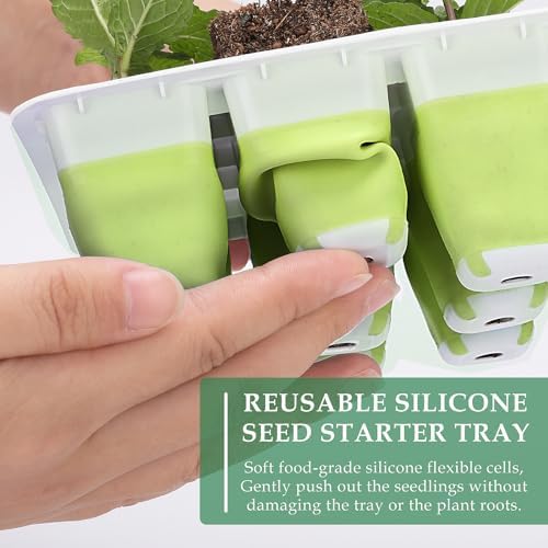 10pcs Reusable Seed Starter Tray, 120 Cells Seed Starter Kit, Silicone Seedling Starter Trays for Starting Plant Seeds with Flexible pop-Out Cells, Indoor Gardening Plant Germination Trays