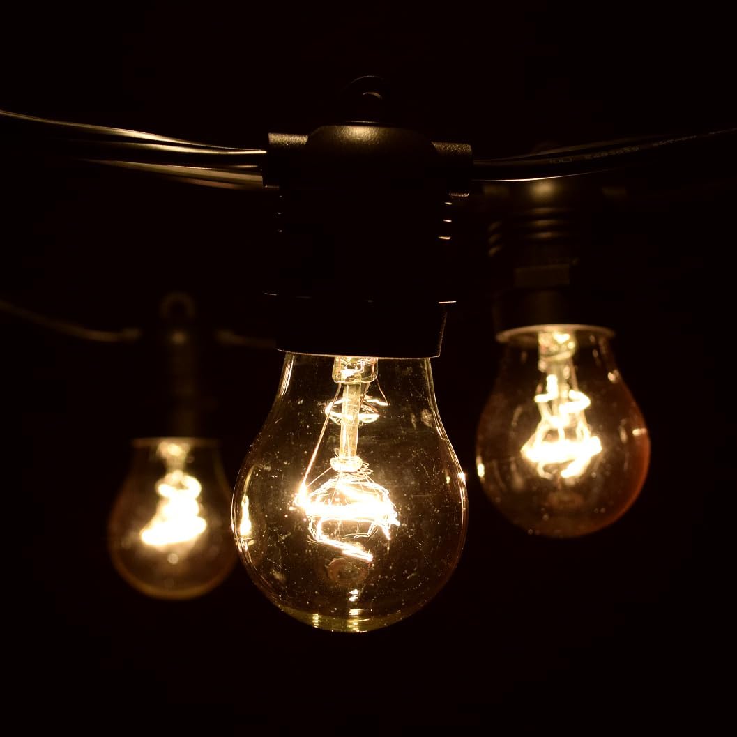 Hometown Evolution, Inc. E26 Commercial String Lights with 16 Gauge Wire (50 Foot 25 Socket, A15 15 Watt Clear Bulbs)