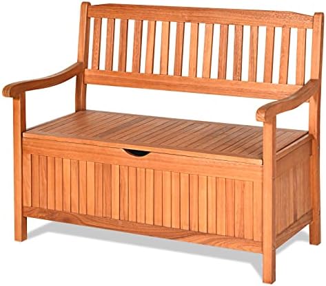Tangkula Outdoor Wood Storage Bench Deck Box, Entryway Porch Storage Bench
