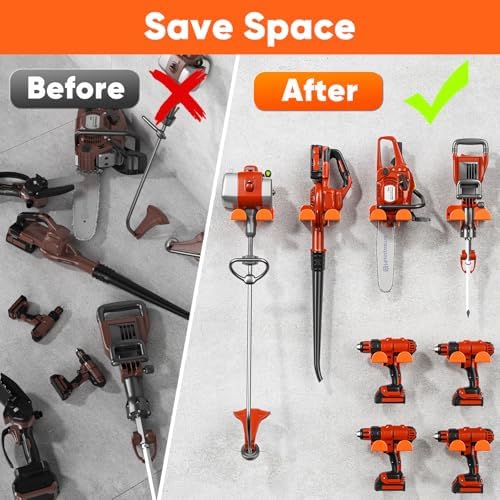 Weedeater Hanger,4 Pack Garage Tool Organizer Storage Trimmer Rack for Open Trailer, Heavy Duty Metal Grass String Weed Wacker Eater Holder Wall Mount Loads 25lbs,Garden Hooks for Most Tools