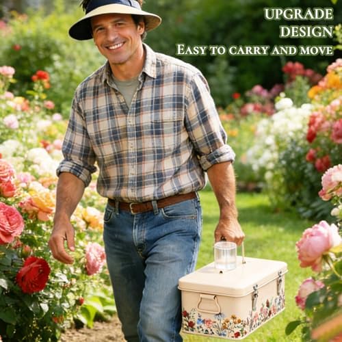 JarThenaAMCS Spring Wildflower Metal Seed Storage Organizer 4 Dividers Vintage Floral Metal Seed Saving Box with 50 Kraft Seeds Envelopes 50 Blank Plant Label Stakes 1 Marker Pen for Home Garden