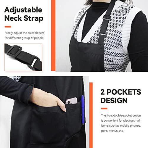2 Pack Kitchen Cooking Aprons, Adjustable Bib Soft Chef Apron with 2 Pockets for Men Women (Black,2)