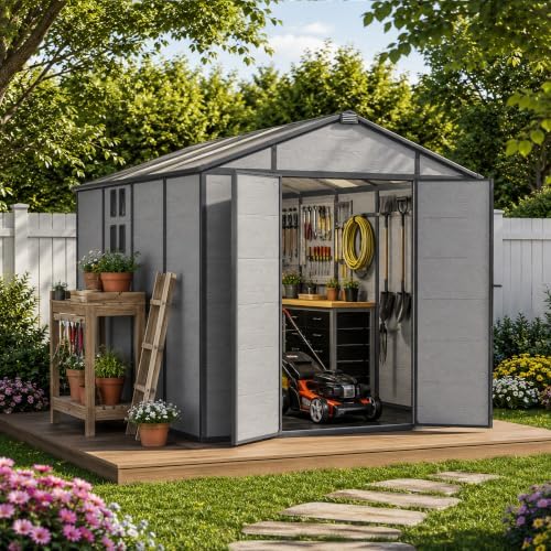 Bezseller 8x10 FT Resin Storage Shed with Floor, Dark Grey