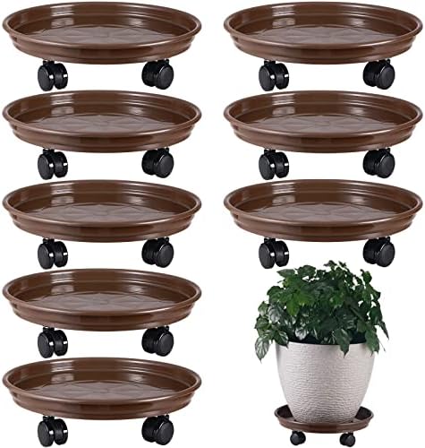 8 Packs 12 Inches Plant Caddy with PU Wheels Large Rolling Plant Stands Plastic Plant Roller Base Pot Movers Planter Saucer on Wheels Indoor Outdoor Wheeled Plant Dolly Planter Tray Coaster