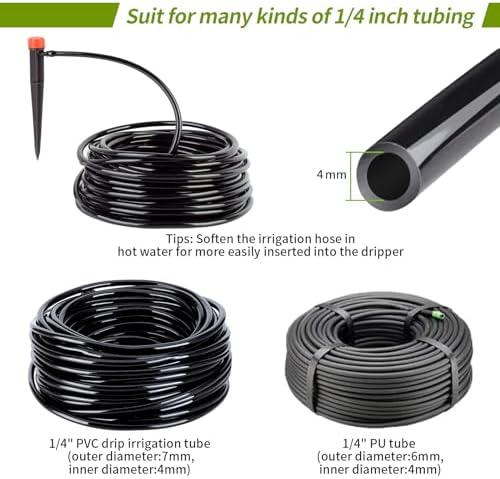 50 pcs Drip Irrigation Emitters Drip Emitters for 1/4" Drip Irrigation Tubing Adjustable 360 Degree Water Flow Irrigation Drip Heads Drip Irrigation Spray Emitters for Plant Watering System