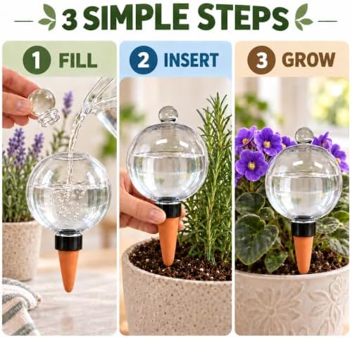 6 Pack 17 oz Extra Large Self-Watering Globes for Indoor and Outdoor Plants
