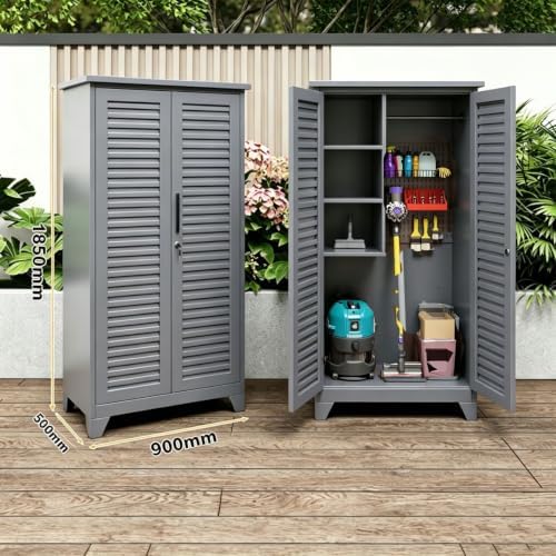 Outdoor Storage Shed with Lockable Doors, Large Tool Storage Shed, Gray